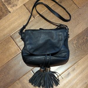 See by Chloe black leather crossbody bag with gold accents and fringe